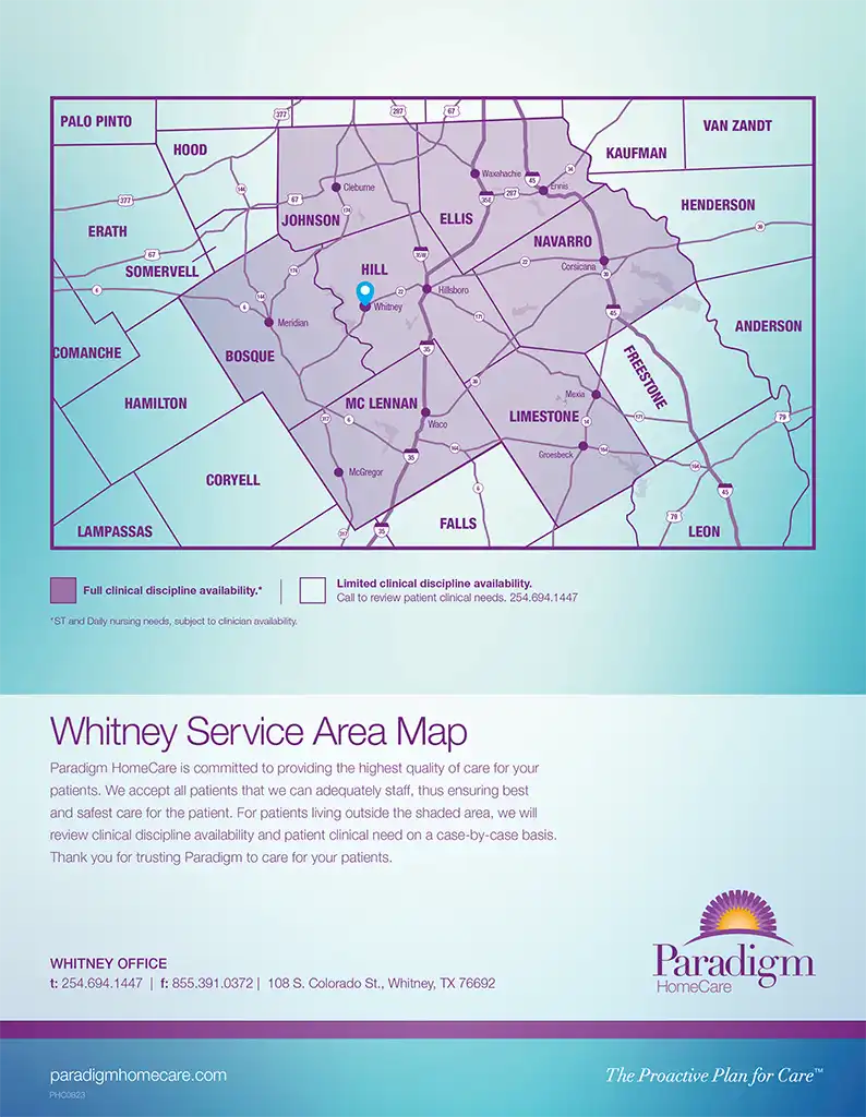 View Whitney Texas Service Area Map